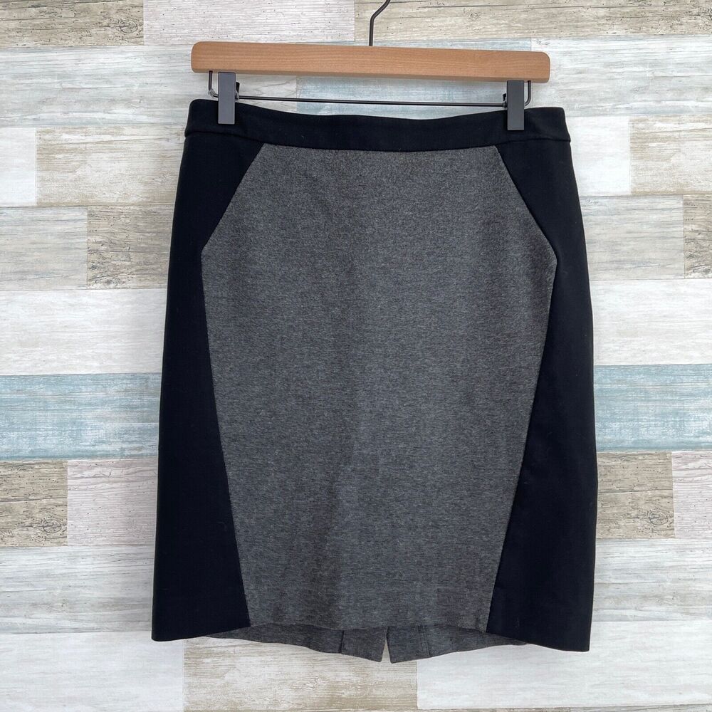 LOFT Colorblock Ponte Pencil Skirt Black Gray Stretch Slit Career Womens 6